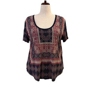 Lucky Brand Deep Scoop Neck Tee XL Blue & Red
